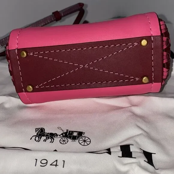 Coach Mini 619 Confetti Pink Troupe Tote 16 With Weaving Purse Handbag Crossbody - Picture 10 of 15